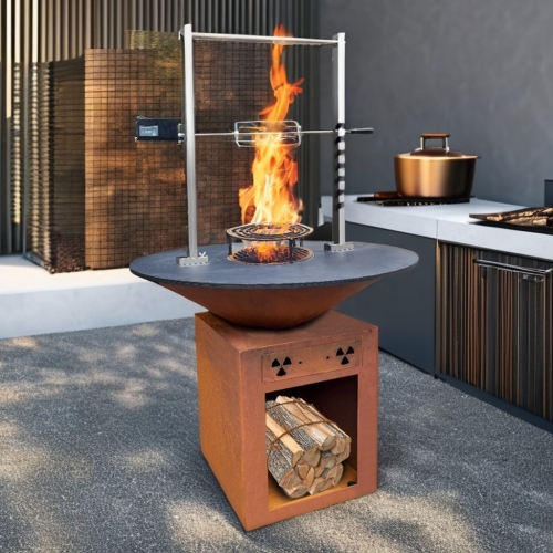 Brasero personalizado de acero Corten para quemar leña, parrilla redonda para barbacoa.