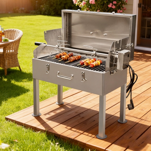 Asador chipriota de acero inoxidable para souvlaki con rotación automática